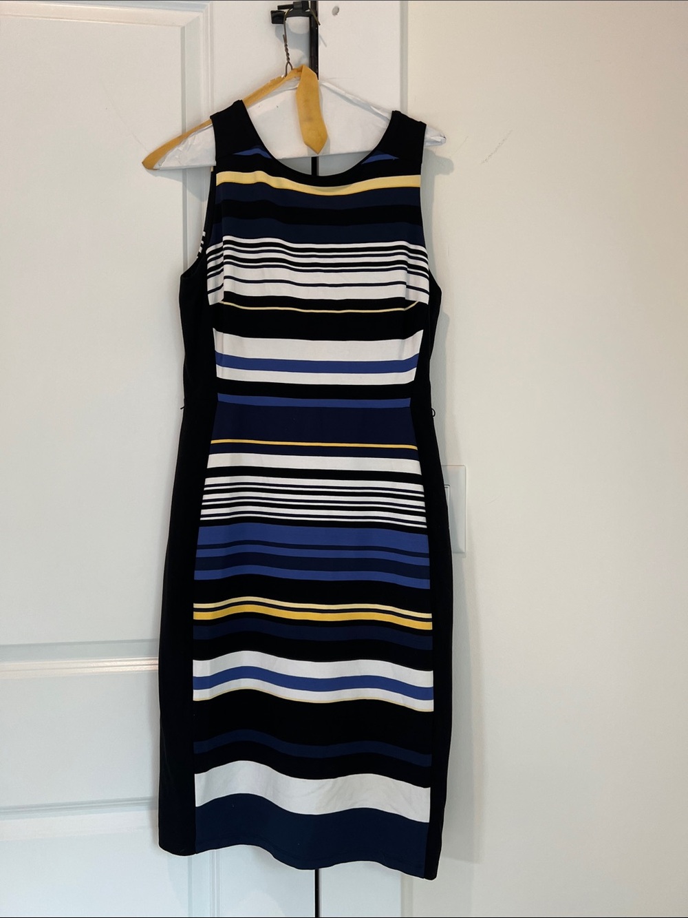 White House Black Market Navy, White & Yellow Striped Midi Dress